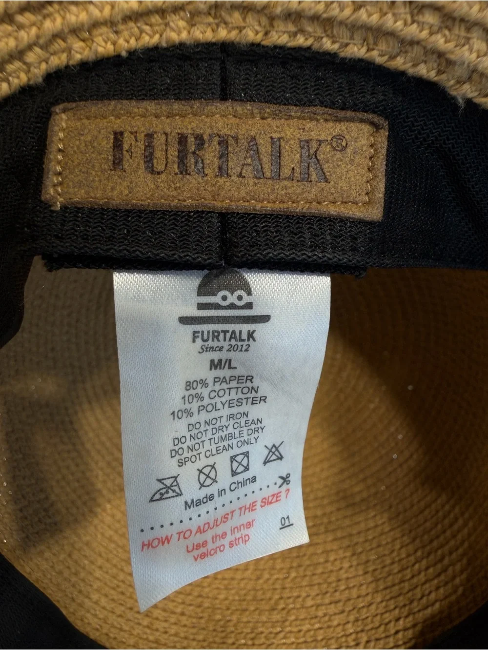 FURTALK Women's Wide Brim Straw Sun Hat Tan w Chin Cord UPF - Sz M/L